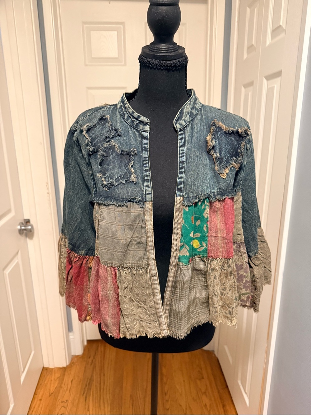 YOUNG THREADS Gravel Patchwork Denim Jacket Boho Western M NWT